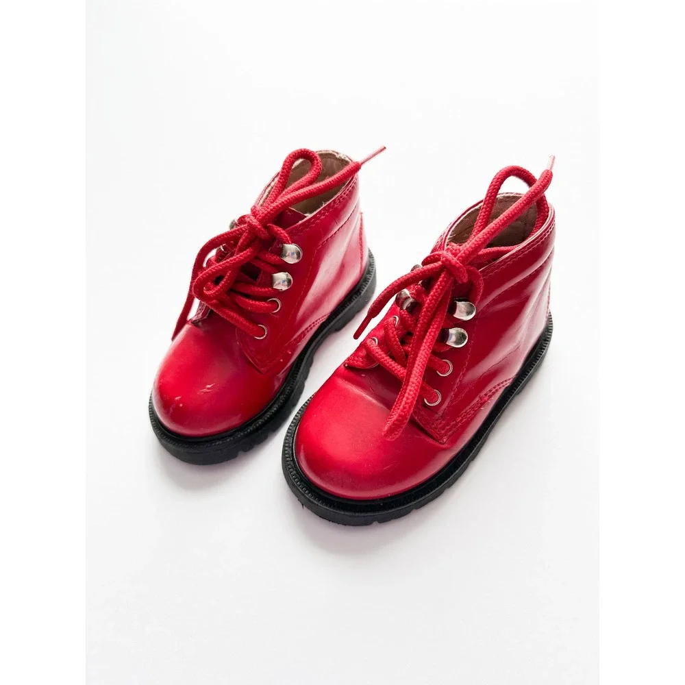 Rainbow tag Gymboree Kids Red Patent Leather Lace Up Ankle Boots Size 5 Toddler - Picture 5 of 6